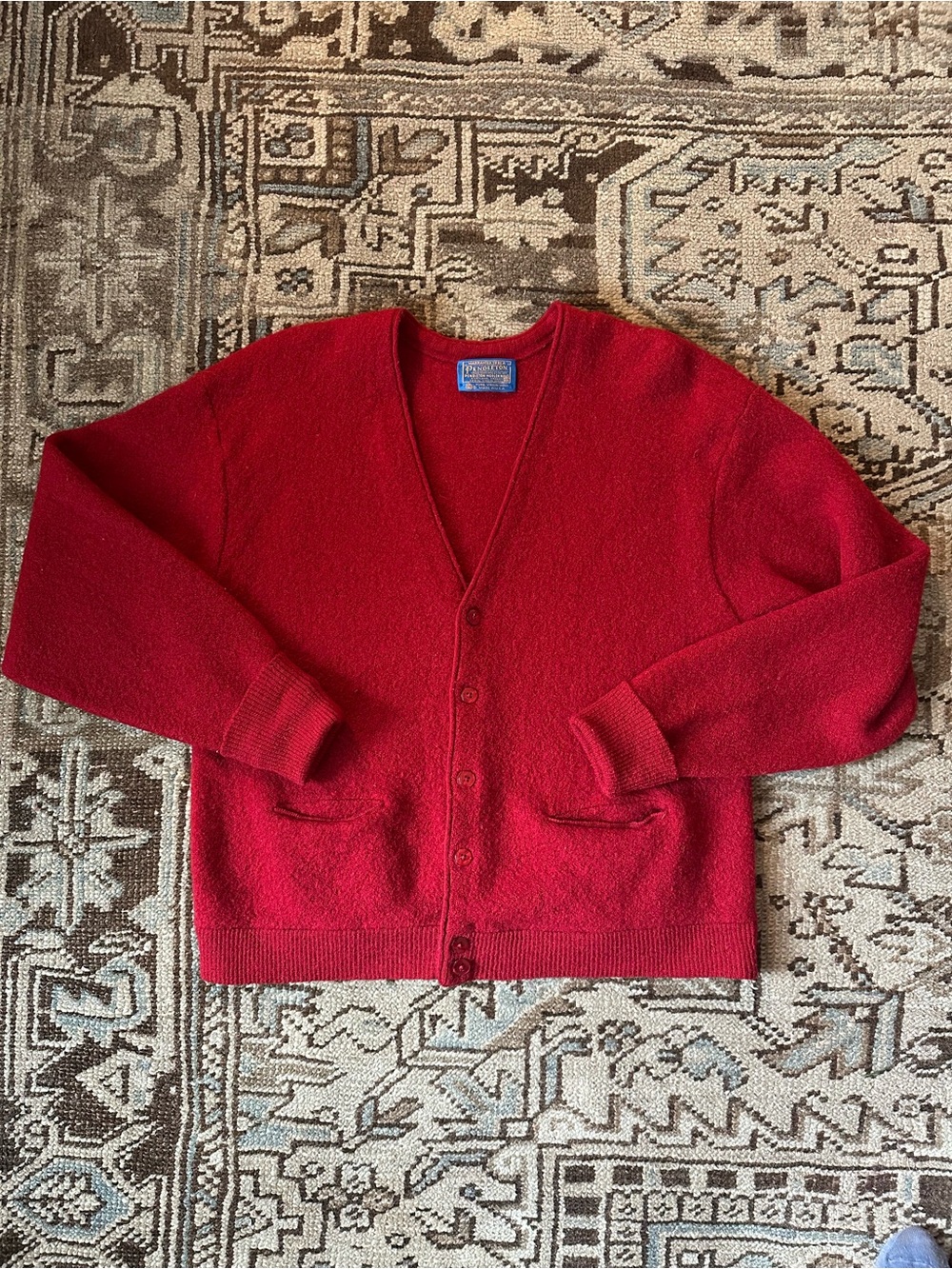 Vintage 70s Pendleton 100% Wool Cardigan Sweater Red Eclectic Grandpa Fits M/L